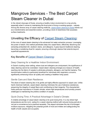 Mangrove Services - The Best Carpet Steam Cleaner in Dubai