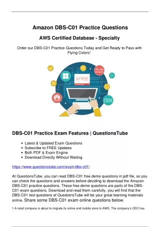 Start Preparation with QuestionsTube Amazon DBS-C01 Exam Questions