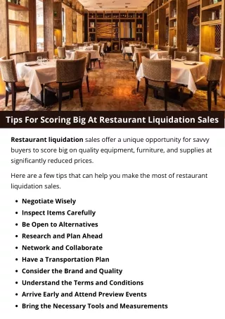 Tips For Scoring Big At Restaurant Liquidation Sales