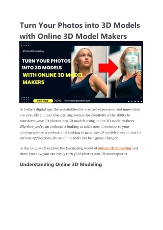 Turn Your Photos into 3D Models with Online 3D Model Makers