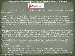 projstream releases new proposal pricing software suite, boe
