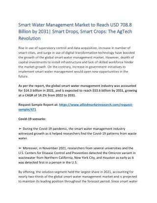 Smart Water Management Market to Reach USD 708.8 Billion by 2031| Smart Drops