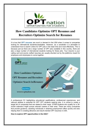 OPT Resumes Database