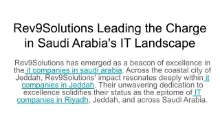 Rev9Solutions Leading the Charge in Saudi Arabia's IT Landscape