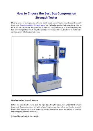 How to Choose the Best Box Compression Strength Tester