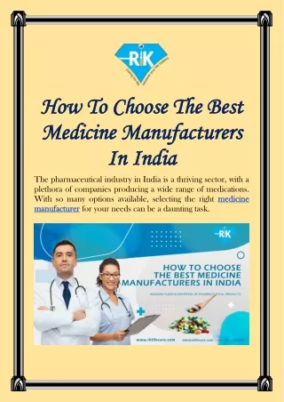 How To Choose The Best Medicine Manufacturers In India