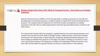 Business Setup in Free Zone UAE | Mark Ai Corporate Services - Your Gateway to S