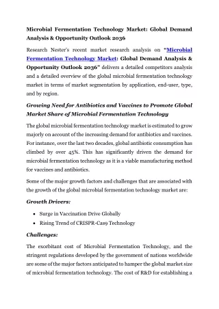 Microbial Fermentation Technology Market: Global Demand Analysis & Opportunity O