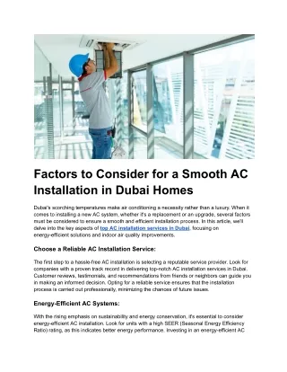 Factors to Consider for a Smooth AC Installation in Dubai Homes