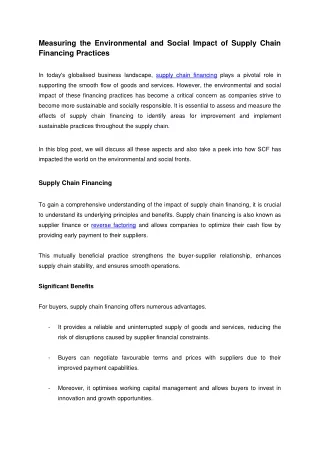 Measuring the Environmental and Social Impact of Supply Chain Financing Practices