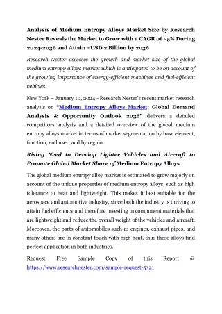 Medium Entropy Alloys Market: Global Demand Analysis & Opportunity Outlook 2036