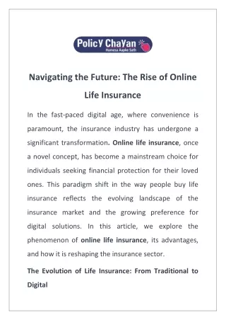 Navigating the Future: The Rise of Online Life Insurance