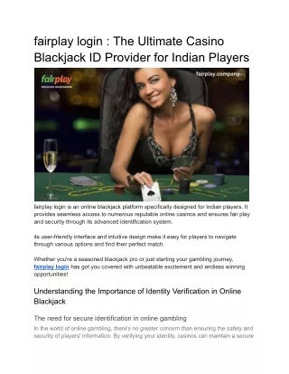 Fairplay login_ The Ultimate Casino Blackjack ID Provider for Indian Players