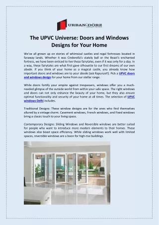 The UPVC Universe Doors and Windows Designs for Your Home