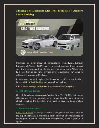 KLIA Taxi Booking