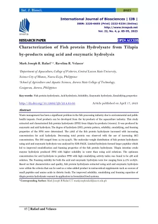 Characterization of Fish protein Hydrolysate from Tilapia by-products using acid