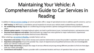 Maintaining Your Vehicle A Comprehensive Guide to Car Services in Reading