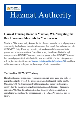 Hazmat Training Online in Madison, WI, Navigating the Best Hazardous Materials for Your Success