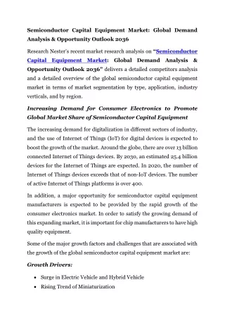 Semiconductor Capital Equipment Market: Global Demand Analysis & Opportunity Out