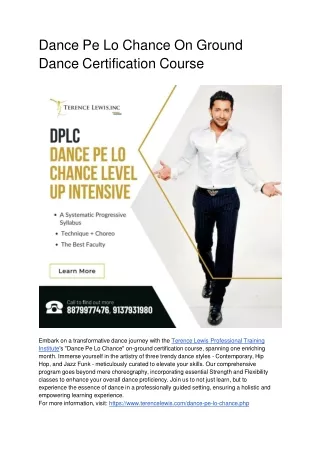 Unlock Your Dance Potential with Terence Lewis Professional Training Institute