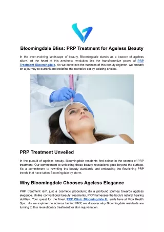 Bloomingdale Bliss_ PRP Treatment for Ageless Beauty