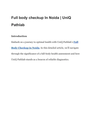 Full body checkup In Noida | UniQ Pathlab
