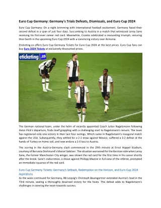 Euro Cup Germany Germany's Trials Defeats, Dismissals, and Euro Cup 2024