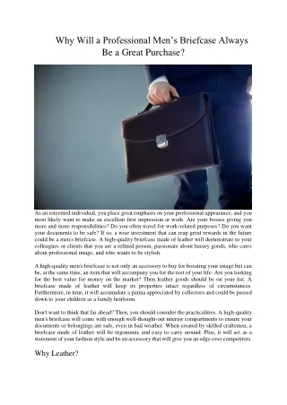 Why Will a Professional Men’s Briefcase Always Be a Great Purchase