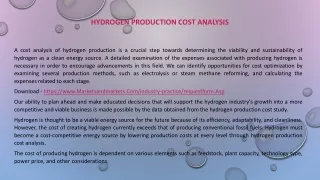 Hydrogen Production Cost Analysis