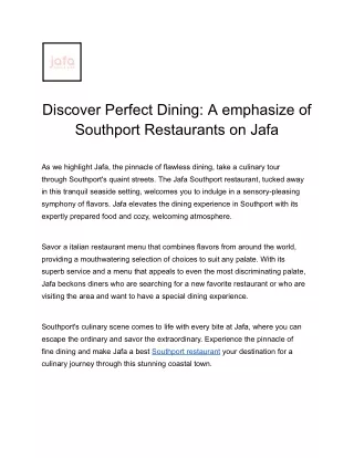 Discover Perfect Dining_ A emphasize of Southport Restaurants on Jafa