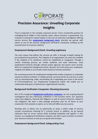 Precision Assurance Unveiling Corporate Insights