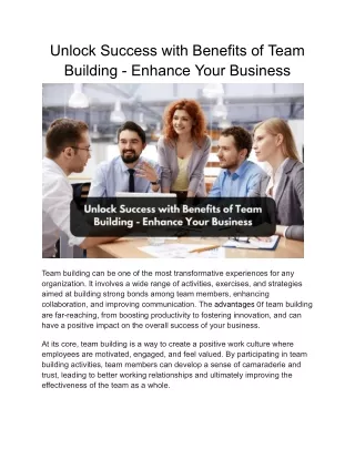 Unlock Success with Benefits of Team Building - Enhance Your Business