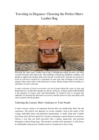 Traveling in Elegance Choosing the Perfect Men's Leather Bag