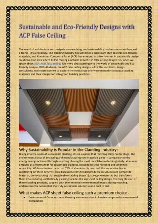 Sustainable and Eco-Friendly Designs with ACP False Ceiling