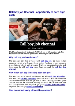 Call boy job Chennai - opportunity to earn high cash