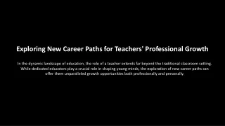 Exploring New Career Paths for Teachers' Professional Growth