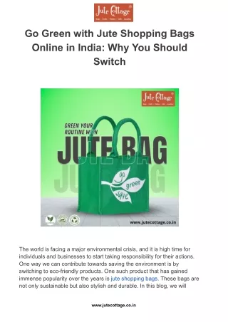 Go Green with Jute Shopping Bags Online in India_ Why You Should Switch