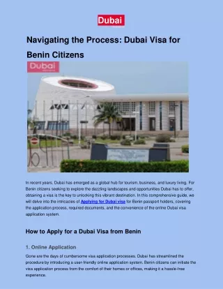 Navigating the Process: Dubai Visa for Benin Citizens