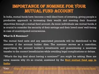 Importance of Nominee for Your Mutual Fund Account