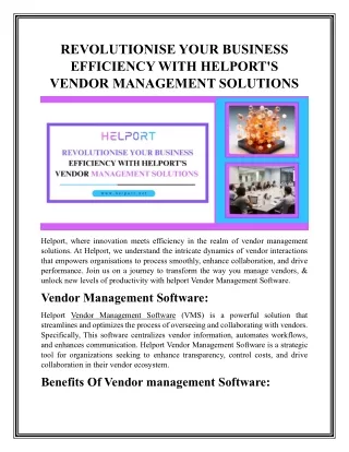 Efficient Vendor Management: Solutions & Software - Helport