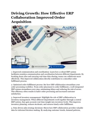 Driving Growth How Effective ERP Collaboration Improved Order Acquisition
