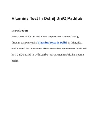 Vitamins Test In Delhi| UniQ Pathlab