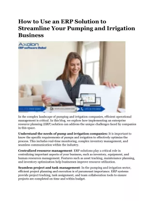 How to Use an ERP Solution to Streamline Your Pumping and Irrigation Business