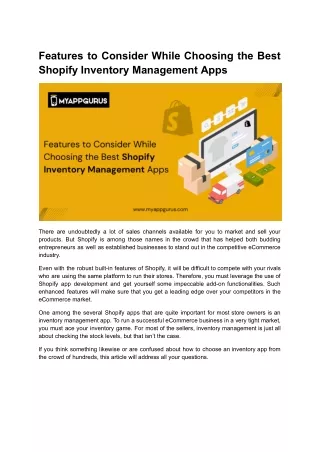 Features to Consider While Choosing the Best Shopify Inventory Management Apps