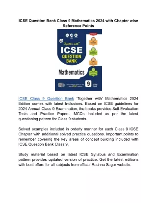 ‘Together with’ Latest Edition ICSE Question Bank Class 9 Mathematics for 2024