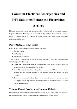 Common Electrical Emergencies and DIY Solutions Before the Electrician Arrives