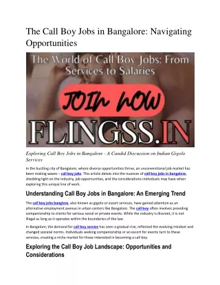 Navigating Opportunities The Call Boy Jobs in Bangalore