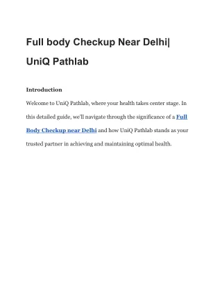 Full body Checkup Near Delhi| UniQ Pathlab