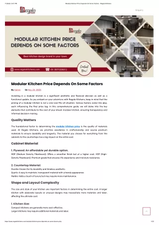 Modular Kitchen Price Depends On Some Factors
