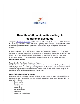 Benefits of Aluminium die casting A comprehensive guide